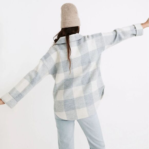 New! Madewell Boiled Wool Half-Zip Popover Sweater Buffalo Check Shacket Jacket - Picture 3 of 14